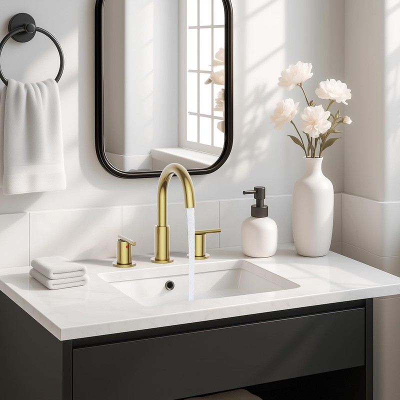 Bathroom Faucets for 3 Hole Sinks, Hurran 8 Inch Brushed