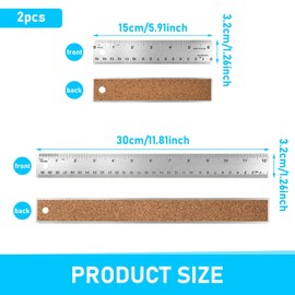 Ouligay 2Pcs Stainless Steel Ruler Set Metal Straight Ruler Metal Ruler with Cork Backing Dual Marking Rulers Precision Engineering Ruler for School Office Drawing 15cm 30cm