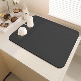 DUJUIKE Dish Drying Mat, Absorbent Drying Mats, Dish Drying Mat with Non-Slip Base, Heat-Resistant, Suitable for the Kitchen (Jet Black, 30 x 40 cm)
