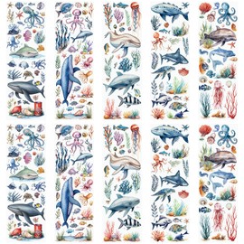 WANDIC 10 Sheets Rub On Transfer Sticker, Ocean Style Fish Pattern Stickers for DIY Scrapbooking Photo Albums Furniture,11.8 * 3.9in