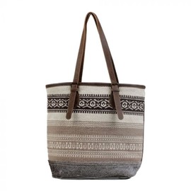 Myra Bag Beige Tribal Patterned Tote Bag S-3047