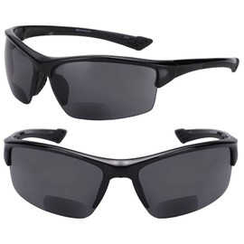 Mass Vision 2 Pair of Unisex Bifocal Reading Sunglasses - Sport Wrap Sun Readers, ANSI Z87.1 Certified (Black, 2.0)
