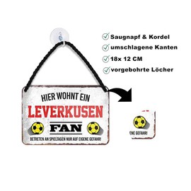 schilderkreis24 Tin Sign Funny Saying Decorative Item Sport Club Gift Idea Men Club Football (Hier Lives a Leverkusen Fan 18 x 12 cm)