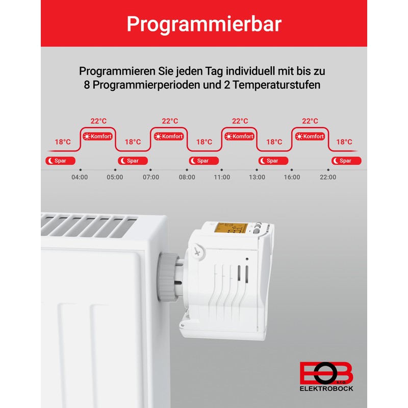 Elektrobock HD13-L Programmable Radiator Thermostat, 280 W, 230 V, White,