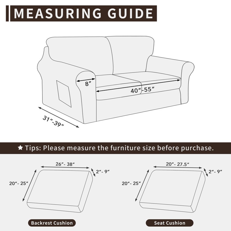 Easy-Going 5 Pieces Stretch Loveseat Cover Washable Loveseat Slipcover Set