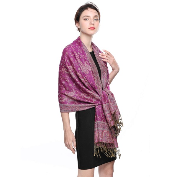 Women Pashmina Scarves Luxury Winter Scarf Paisley Shawl with Fringe