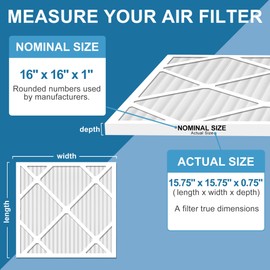 LotFancy 16x16x1 Air Filters, MERV 8 AC Furnace Filters, 6 Pack Pleated MPR 600 Air Conditioner HVAC Filters