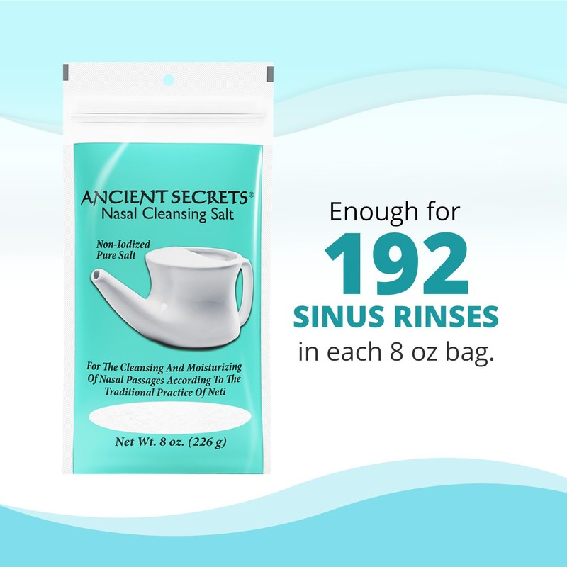 ANCIENT SECRETS Nasal Cleansing Salt, Non-Iodized, 6-Pack – USP-Grade Sodium
