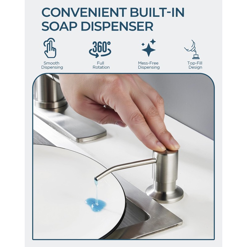 FORIOUS Kitchen Faucet with Soap Dispenser, Stainless Steel Kitchen Sink