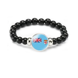 vmcoatdu Fiji Flag Bracelet Elastic Rope Beaded Bracelet Support Your Country Travel Souvenir Gifts for Men Women (Fiji Islands)