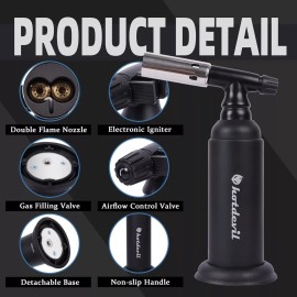 Hotdevil 20g Refillable Butane Torch Industrial Torch Adjustable Double Flame - Black