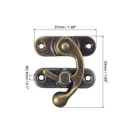 sourcing map 6 Pcs Vintage Lock Clasp, 37 x 43mm Mini Swing Arm Clasp Latch Right Latch Hook Hasp with Screws for Jewelry Box Suitcase Toolbox Wooden Case, Bronze