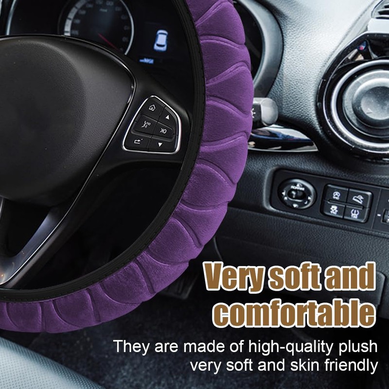 Lecctso Lecctso Fuzzy Steering Wheel Cover, Universal 15'' Steering Wheel