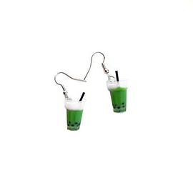 Cute Pearl Milk Tea Dangle Earrings Green Boba Bubble Tea Funny Earrings for Women Valentine's Day Earrings-Green