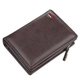 Cartera para Hombre,con RIFD Protección, 11 Ranuras para Tarjetas, con Cremallera, Regalo para Hombre de Navidad, Cumpleaños etc(Café)