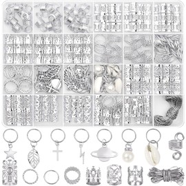 Lucomb 259 Piece Hair Jewellery Set - Silver Jewellery, Cuffs, Clips, Charms, Braid Rings, Dreadlocks and Hair Accessories for Women