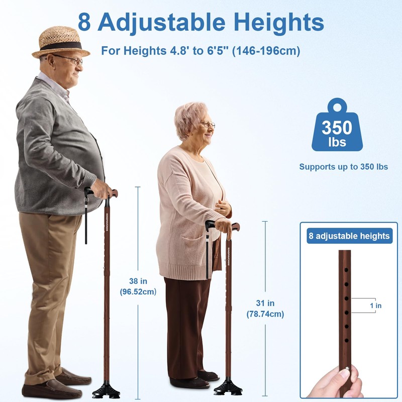 KingPavonini Walking Cane for Men Women Stability, Free Standing Foldable