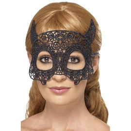 Smiffys Embroidered Lace Filigree Devil Eyemask, Black , Eyemasks Fancy Dress, Adult Dress Up Eye masks