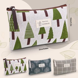 Pack of 3 Canvas Cosmetic Bag, Multifunctional Small Makeup Bag, Travel Toiletry Bag, Women's Makeup Bag with Zip, Organiser Bag, multicoloured, Nature & Art