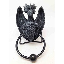BLACK SHADOW DRAGON DOOR KNOCKER SCULPTURE RESIN LEGENDARY RULER OF THE EARTH