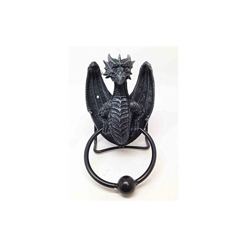BLACK SHADOW DRAGON DOOR KNOCKER SCULPTURE RESIN LEGENDARY RULER OF