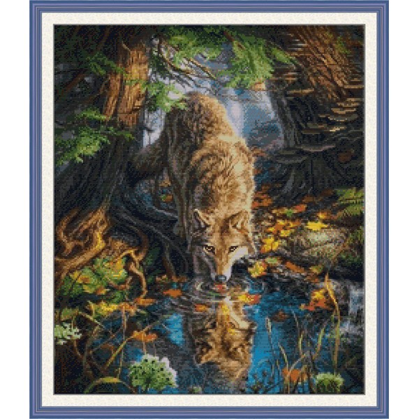 Joy Sunday Cross Stitch Kits for Adults，Cross Stitch Patterns， Cross Stitch Kits Stamped Full Range of Embroidery Starter Kits for Beginners DIY 14CT 2 Strands -Wolf(Printed) 18.5×21.7 inch