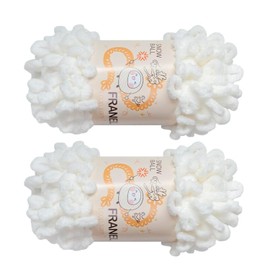 Franel Loop Yarn 100% Polyester Chenille Puffy Yarn, Craft Chunky Finger Knitting Loopy Yarn Soft and Light Material, Perfect for DIY Hand Woven Knitting Crafts Supplies (01 White, 2-Pack)