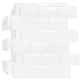 WALPLUS 40-Sheets Kitchen Backsplash Peel and Stick Bathroom Backsplash 12" x 6" Kitchen Backsplash Tiles Peel and Stick Self Adhesive Wall Tiles Removable Tile Backsplash for Kitchen Wall Pure White