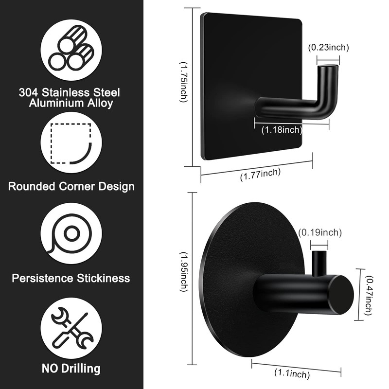 Stondino 6 Pcs Adhesive Hooks Command Hooks for Hanging Towel
