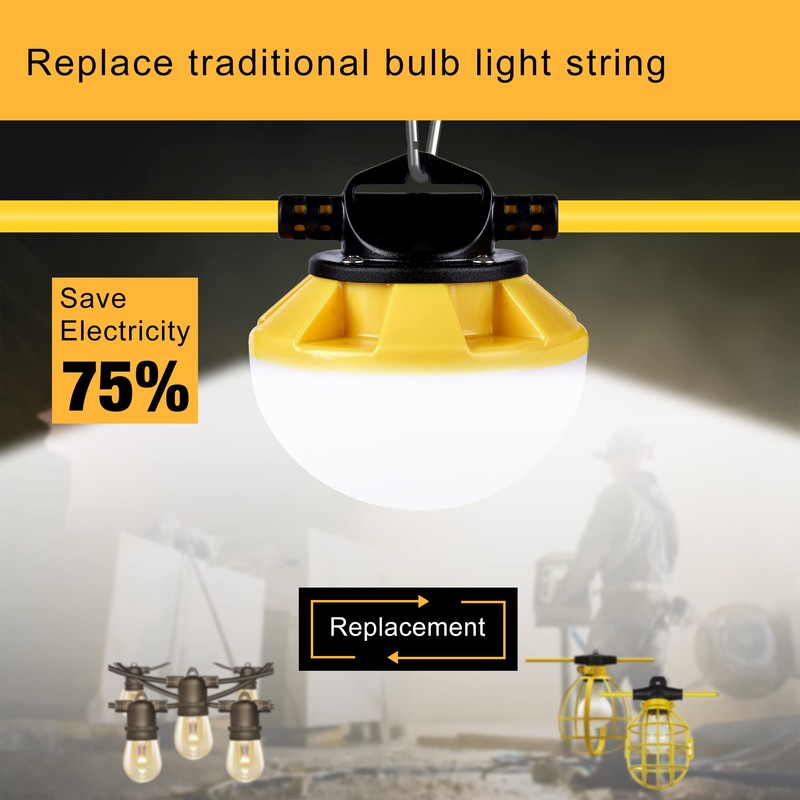G GJIA 100FT Construction String Lights, IP65 Waterproof ETL Certified