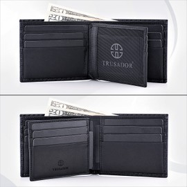 TRUSADOR Trusador Savona Classic Men's Wallets Leather Bifold with RFID Wallet for Men Gift Box, Carbon,