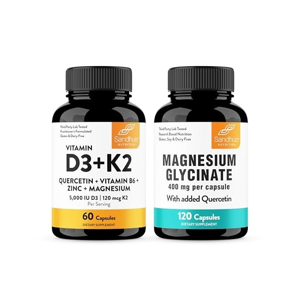 Sandhu's Vitamin D3 K2 Bundle with Magnesium Glycinate with Quercetin