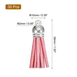 sourcing map 30Pcs 1.5 Inch Leather Tassels Keychain Charm with Silver Cap for Pendant Bracelet Jewelry Making DIY Craft Decoration, Pink