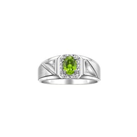 RYLOS Mens Rings Sterling Silver Classic 7X5MM Oval Gemstone & Genuine Sparkling Diamond Ring Peridot August Birthstone Rings For Men, Men's Rings, Silver Rings, Sizes 8,9,10,11,12,13