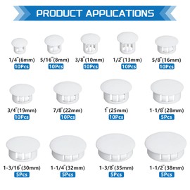White Nylon Plastic Hole Plugs Assorted 13Values 1/4" 5/16" 3/8" 1/2" 5/8" 3/4" 7/8" 1" 1-1/8" 1-3/16" 1-1/4" 1-3/8" 1-1/2" Hole Plug Cover Kit for Furniture Cabinet Insert End Caps