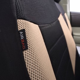 CAR PASS 6PCS Super Universal Fit Front Car Seat Covers Set Package-Fit for Vehicles,Black and Gray with Composite Sponge Inside,Airbag Compatiable (Black and Beige)