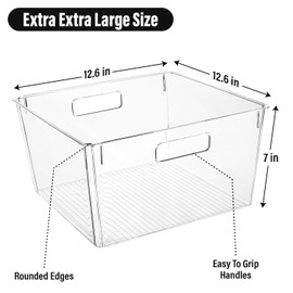 Clear Stackable Storage Bins with Lids, Extra Large Plastic Pantry Organizers and Storage Containers Fridge Organizer Bins Kitchen Organizer Bin for Organizing Under Sink Refrigerator Organization