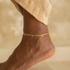 Made by Nami Women's Gold Snake Anklet with Pendants 21 + 5 cm Gift Ideas Women or Girls, Stainless Steel