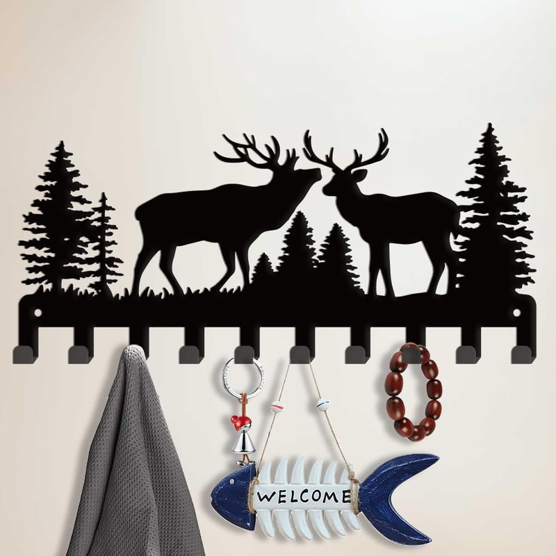 SUPERDANT Reindeer and Forest Metal Key Hooks with 10-Hooks Key