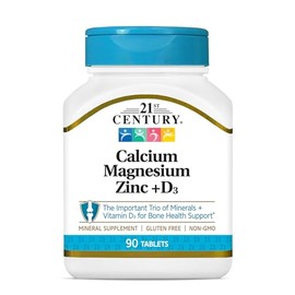 21st Century Cal Mag Zinc +d Tablets, 90 Count, Fuerza Ósea, Pastilla