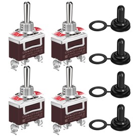 DaierTek Waterproof Momentary Toggle Switch (ON)-Off-(ON) 12V DC 20A Heavy Duty Marine SPDT Switch Rocker 3 Way 250V AC 15A with Weatherproof Boot Cap Cover for Auto Car Boat -4pcs