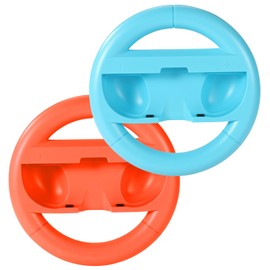 Lyreh 2pcs Steering Wheels for Switch 2, Portable Ergonomic Game Racing Steering Wheels Practical Accessories for Switch 2 Controller (Orange, Blue)