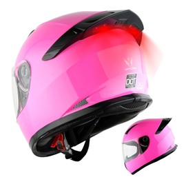 1Storm Motorcycle Youth Kids Street Dirt Bike ATV BMX MX Go Cart Karting Full Face Helmet with LED Tail Light: LED-B15 Glossy Pink