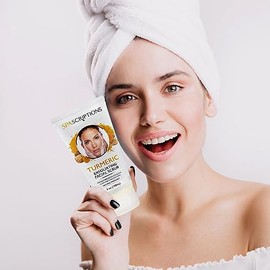 exfoliante facial cúrcuma, árbol de té, ácido hialurónico y jabón facial de azúcar – 5 onzas (cúrcuma)