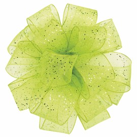 Offray Wired Edge Cosmic Glitz Craft Ribbon, 1 1/2-Inch x 9-Feet, Citrus Green