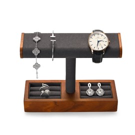 Oirlv Multifunctional Solid Wood T-Bar Jewellery Stand for Organiser Ring Jewellery Watch Bracelet Necklace