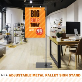 Blulu Adjustable Pallet Sign Holder 43-87 Inch Floor Standing Poster Stand for Display Double Sided Clip on Mobile Banner Stand with Base for Outdoor Hanging Display, Black