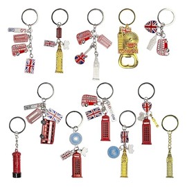 SAJAK London Souvenir Keyrings - Set of 12 Metal Keychains Featuring London Landmarks: Big Ben, Red Bus, Telephone Box - British Collectable Keychain Gifts UK Tourist Memorabilia Travel Accessories