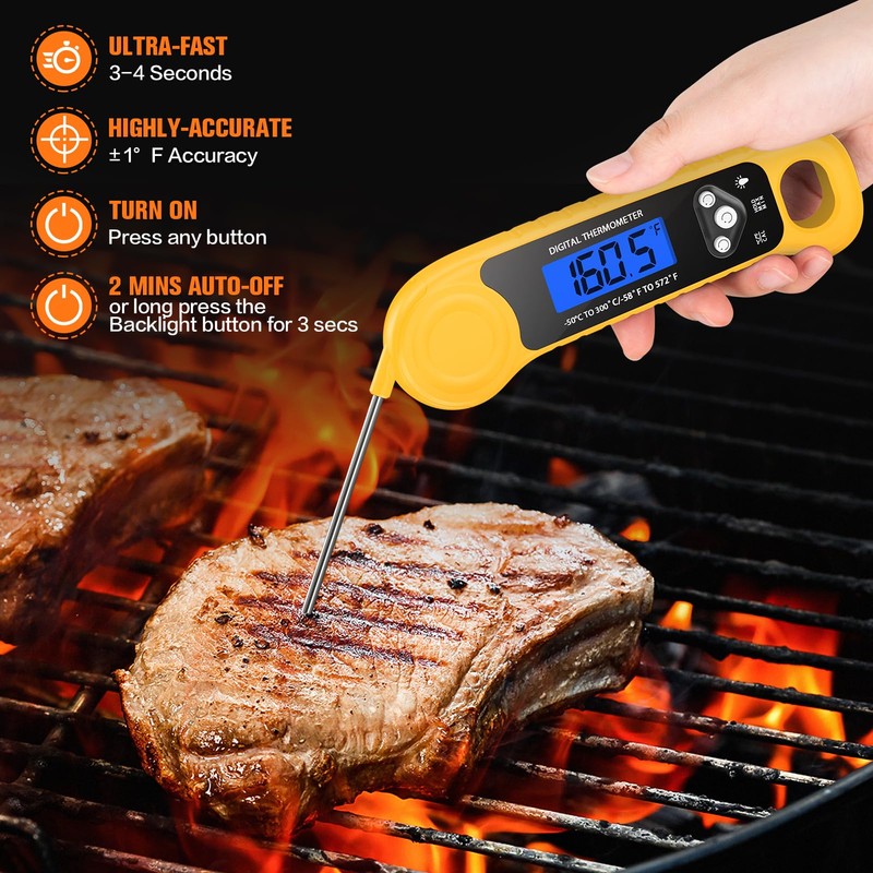 AMMZO Meat Thermometer Digital, Instant Read Food Thermometer Waterproof with
