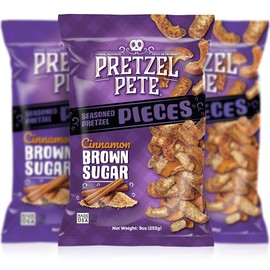 Pretzel Pete Cinnamon Brown Sugar Seasoned Pretzel Pieces, Non-GMO Ingredients, Small Batch, Bold Flavor, 9oz (3 Pack)